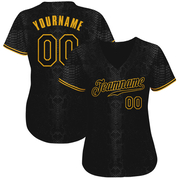 Custom Black Snakeskin Black-Gold 3D Pattern Design Authentic Baseball Jersey