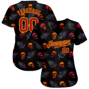 Custom 3D Pattern Halloween Skulls And Palm Leaves Authentic Baseball Jersey