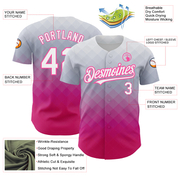 Custom Gray White-Pink 3D Pattern Design Gradient Square Shape Authentic Baseball Jersey