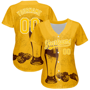 Custom Yellow White 3D Pattern Design Beer Festival Authentic Baseball Jersey