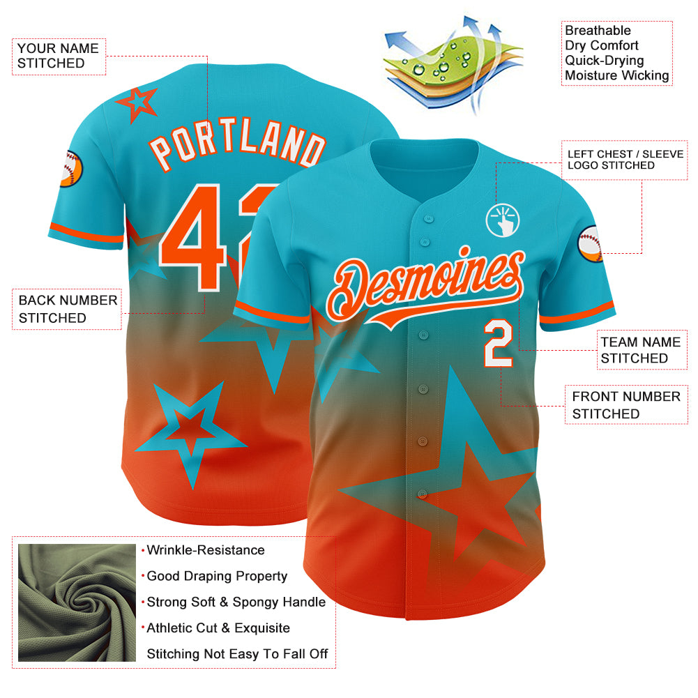 Custom Lakes Blue Orange-White 3D Pattern Design Gradient Style Twinkle Star Authentic Baseball Jersey