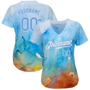 Custom Tie Dye Light Blue-White 3D Authentic Baseball Jersey