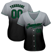 Custom Gray Kelly Green-Black Authentic Fade Fashion Baseball Jersey