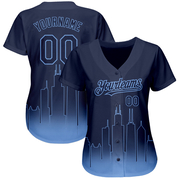 Custom Navy Light Blue 3D Chicago City Edition Fade Fashion Authentic Baseball Jersey