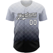 Custom Gray White-Black 3D Pattern Design Gradient Square Shape Authentic Baseball Jersey