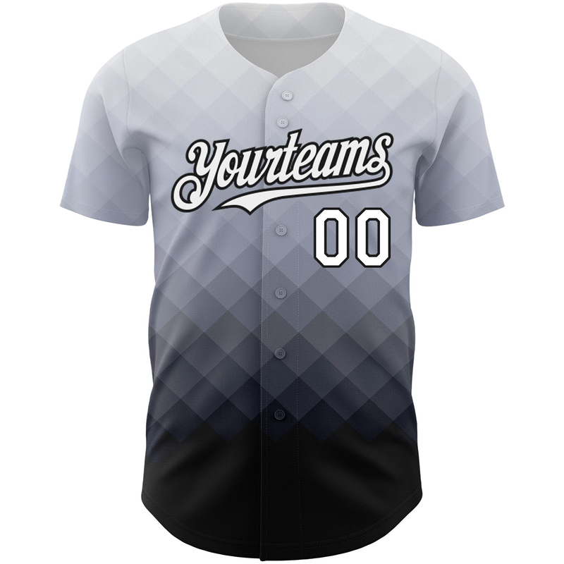Custom Gray White-Black 3D Pattern Design Gradient Square Shape Authentic Baseball Jersey