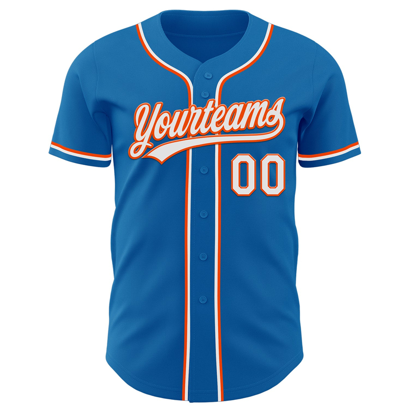 Custom Blue White-Orange Authentic Baseball Jersey