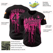 Custom Black Pink 3D Pattern Design Dripping Splatter Art Authentic Baseball Jersey