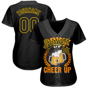 Custom Black Yellow 3D Pattern Design International Beer Day Authentic Baseball Jersey