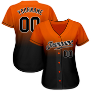 Custom Orange Black-White Authentic Fade Fashion Baseball Jersey