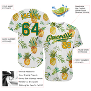 Custom White Kelly Green-Gold 3D Pattern Design Hawaii Pineapples Authentic Baseball Jersey