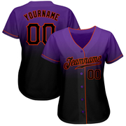 Custom Purple Black-Orange Authentic Fade Fashion Baseball Jersey