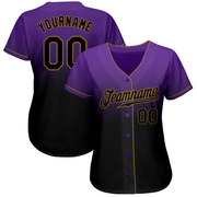 Custom Purple Black-Old Gold Authentic Fade Fashion Baseball Jersey