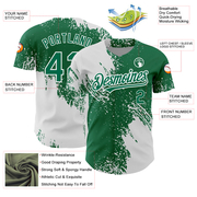 Custom Kelly Green White 3D Pattern Design Abstract Brush Stroke Authentic Baseball Jersey