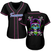 Custom Black Light Blue-Pink Authentic Skull Fashion Baseball Jersey