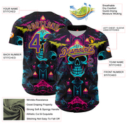 Custom Black Purple-Gold 3D Pattern Design Rave Skull Authentic Baseball Jersey