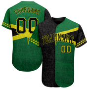 Custom Graffiti Pattern Black-Green 3D Jamaica Authentic Baseball Jersey