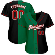 Custom Black Red-Kelly Green Authentic Split Fashion Baseball Jersey