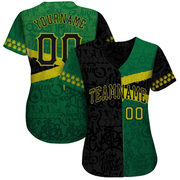 Custom Graffiti Pattern Black-Green 3D Jamaica Authentic Baseball Jersey