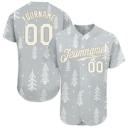 Custom Gray White-Old Gold Christmas 3D Authentic Baseball Jersey