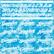 Custom Scratch Graffiti Pattern White-Light Blue 3D Authentic Baseball Jersey