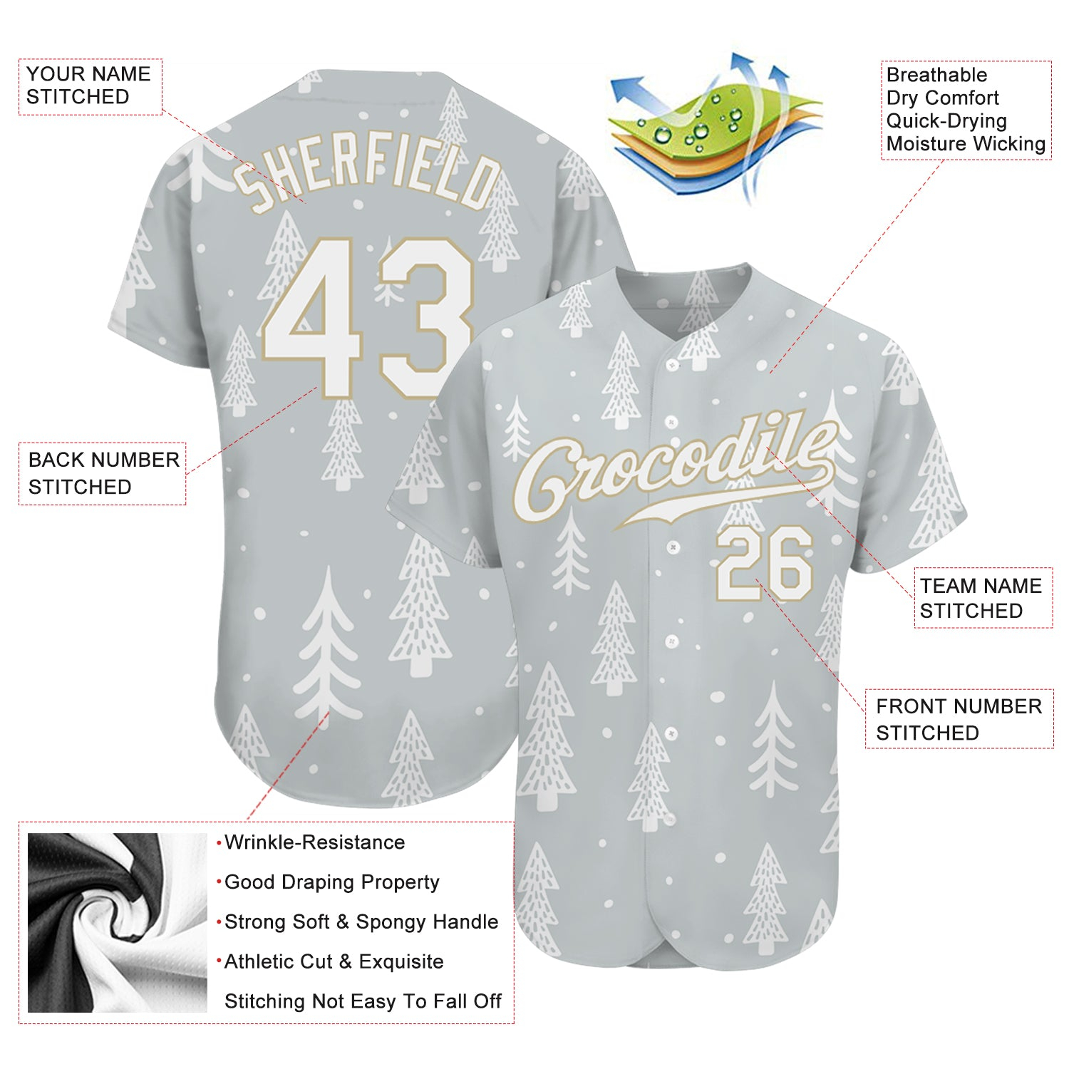Custom Gray White-Old Gold Christmas 3D Authentic Baseball Jersey