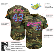 Custom Camo Light Blue-Pink Authentic Salute To Service Baseball Jersey