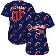 Custom Navy Red-White Christmas 3D Authentic Baseball Jersey