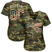 Custom Camo Vintage USA Flag-Cream Authentic Salute To Service Baseball Jersey