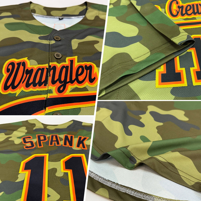 Custom Camo Black-Orange Authentic Salute To Service Baseball Jersey