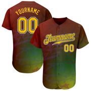 Custom Graffiti Pattern Gold-Black 3D Authentic Baseball Jersey
