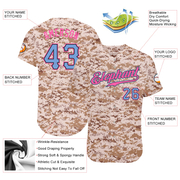Custom Camo Powder Blue-Pink Authentic Salute To Service Baseball Jersey