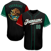 Custom Black Kelly Green-Red Authentic Mexico Two Tone Baseball Jersey