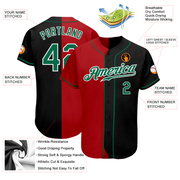 Custom Black Kelly Green-Red Authentic Split Fashion Baseball Jersey
