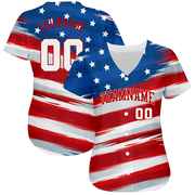 Custom Royal White-Red 3D American Flag Authentic Baseball Jersey