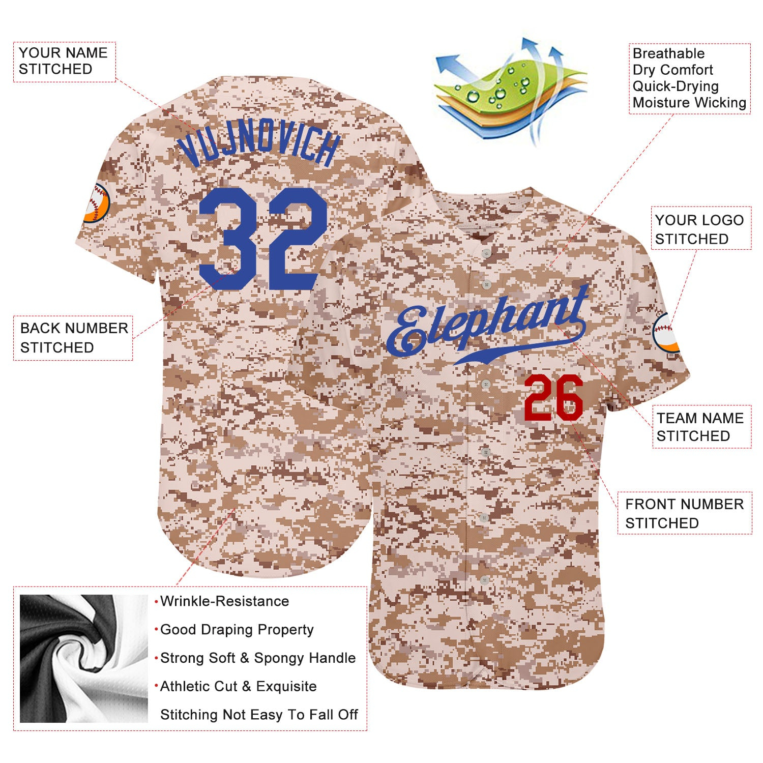 Custom Camo Royal-Red Authentic Salute To Service Baseball Jersey