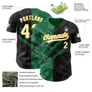 Custom Graffiti Pattern Black Kelly Green-Gold 3D Scratch Authentic Baseball Jersey