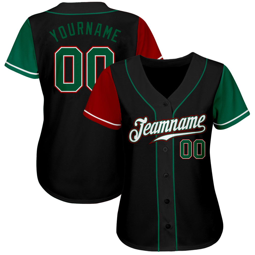 Custom Black Kelly Green-Red Authentic Two Tone Baseball Jersey