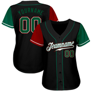 Custom Black Kelly Green-Red Authentic Two Tone Baseball Jersey
