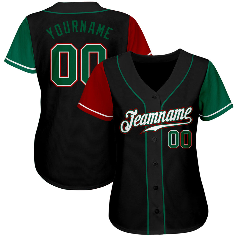 Custom Black Kelly Green-Red Authentic Two Tone Baseball Jersey