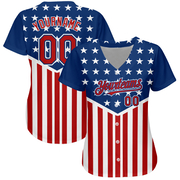 Custom Royal Red-White 3D American Flag Authentic Baseball Jersey