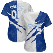 Custom Graffiti Pattern White Royal-Light Blue 3D Scratch Authentic Baseball Jersey