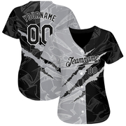 Custom Graffiti Pattern Black-Gray 3D Scratch Authentic Baseball Jersey