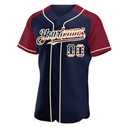 Custom Navy Vintage USA Flag Crimson-Cream Authentic Raglan Sleeves Baseball Jersey