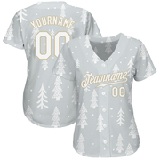 Custom Gray White-Old Gold Christmas 3D Authentic Baseball Jersey
