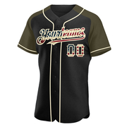 Custom Black Vintage USA Flag Olive-Cream Authentic Raglan Sleeves Baseball Jersey