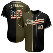 Custom Black Vintage USA Flag-Olive Authentic Split Fashion Baseball Jersey