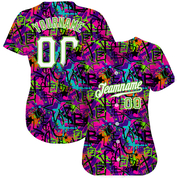 Custom Graffiti Pattern White-Neon Green 3D Authentic Baseball Jersey