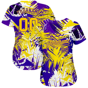 Custom Graffiti Pattern Gold-Purple 3D Authentic Baseball Jersey