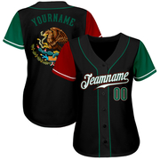 Custom Black Kelly Green-Red Authentic Mexico Two Tone Baseball Jersey